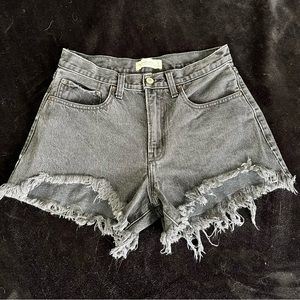 Abercrombie Curv Love mid rise black distressed shorts